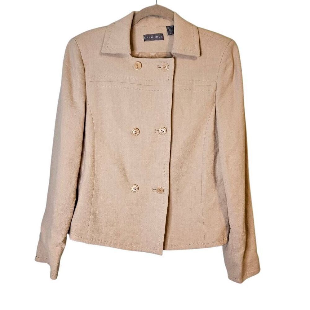 Kate Hill modest  double breasted jacket, beige. Size 12.